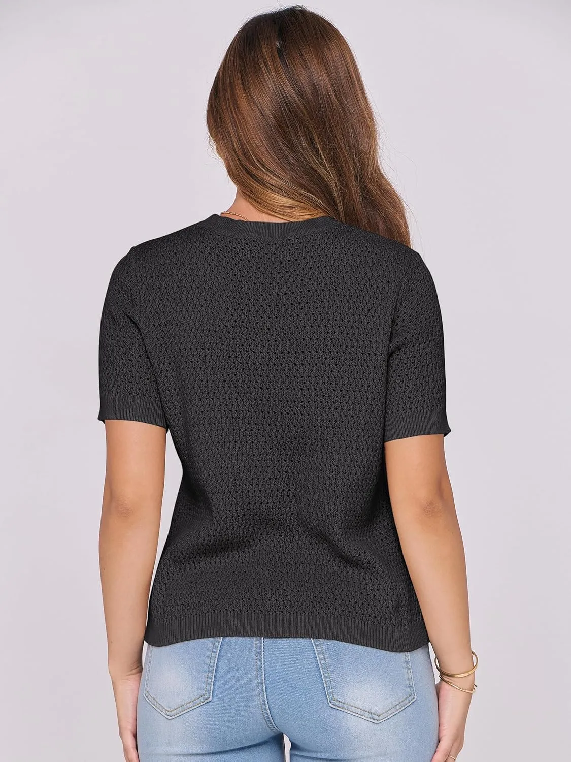 ANRABESS Women's Short Sleeve Sweaters Summer Knit Tops Crewneck Casual Business Dressy Blouses 2025 Spring Outfit