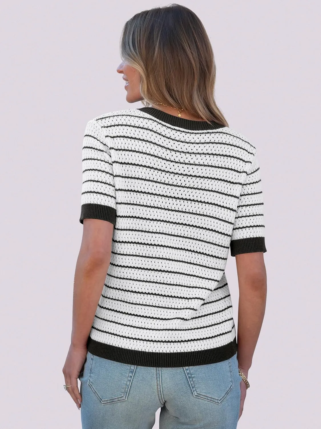 ANRABESS Women's Short Sleeve Sweaters Summer Knit Tops Crewneck Casual Business Dressy Blouses 2025 Spring Outfit