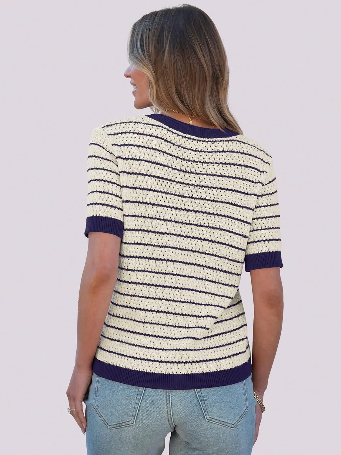 ANRABESS Women's Short Sleeve Sweaters Summer Knit Tops Crewneck Casual Business Dressy Blouses 2025 Spring Outfit