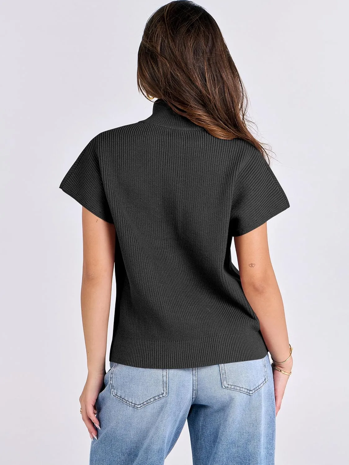 ANRABESS Womens Short Sleeve Sweaters V Neck Button Down Pullover Sweater Tops Loose Casual Knit 2025 Summer Outfits