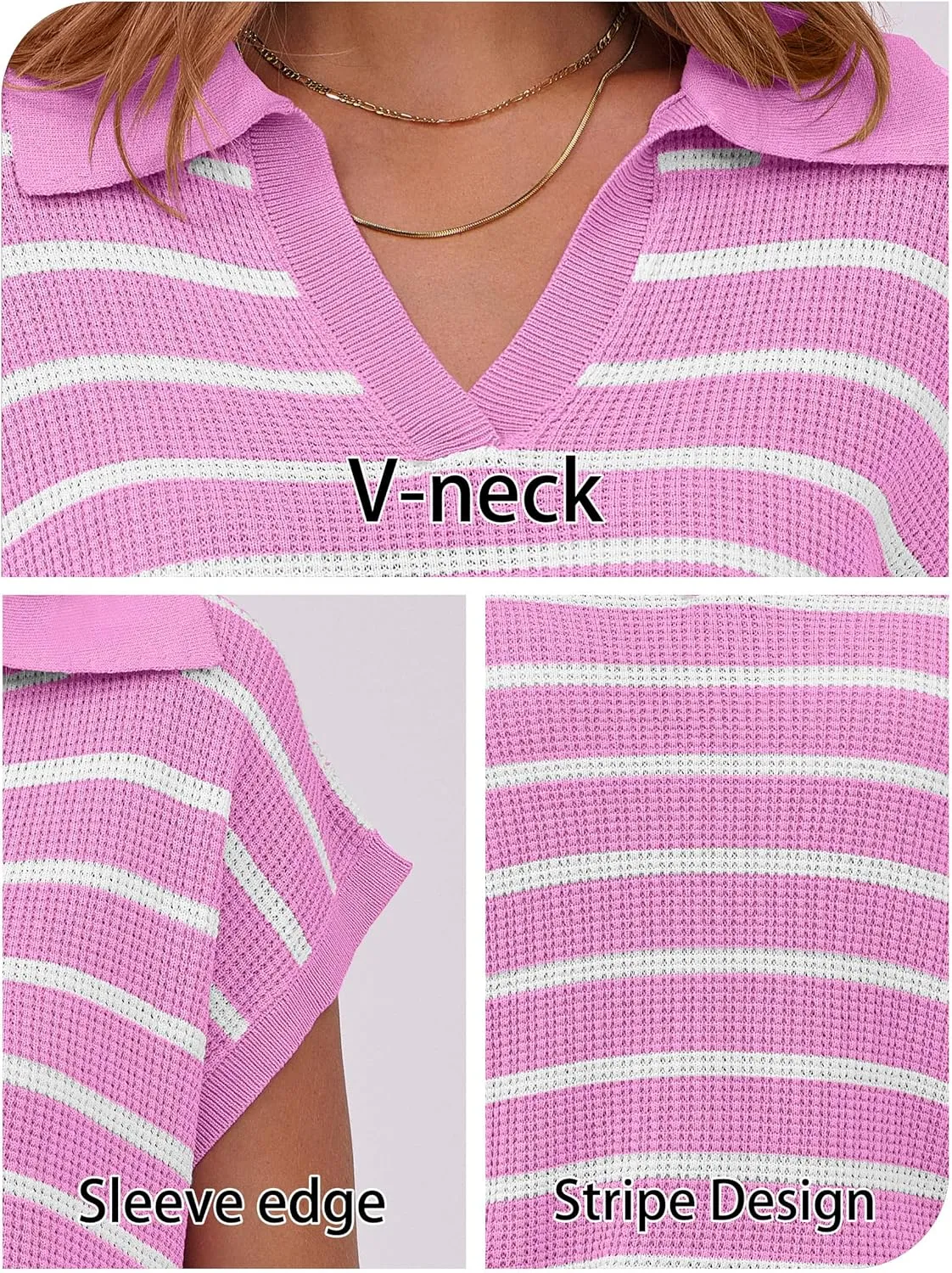 ANRABESS Womens Summer Cap Sleeve Sweater Vest Striped Polo V Neck Knit Tops Casual Trendy Loose Fit Sleeveless Sweaters