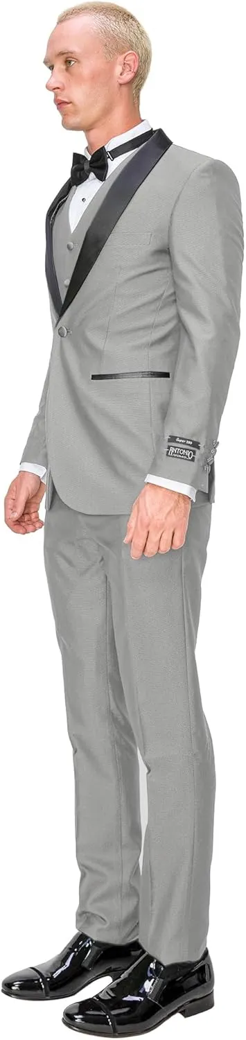 Antonio Uomo Mens Suit Set  Slim Fit Tuxedo Blazer Solid Jacket Vest Pants Formal Business Wedding Party Prom Dress Suits