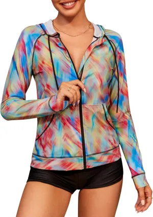 ATTRACO Long Sleeve Rash Guard Shirts for Women Full Zip Jackets Sun Protection Surfing Swimsuit