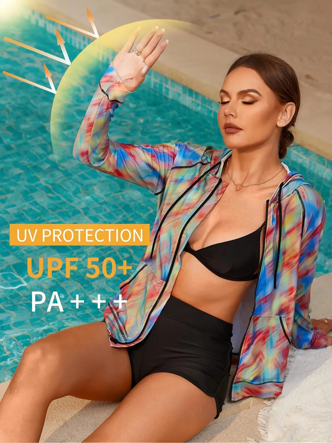 ATTRACO Long Sleeve Rash Guard Shirts for Women Full Zip Jackets Sun Protection Surfing Swimsuit
