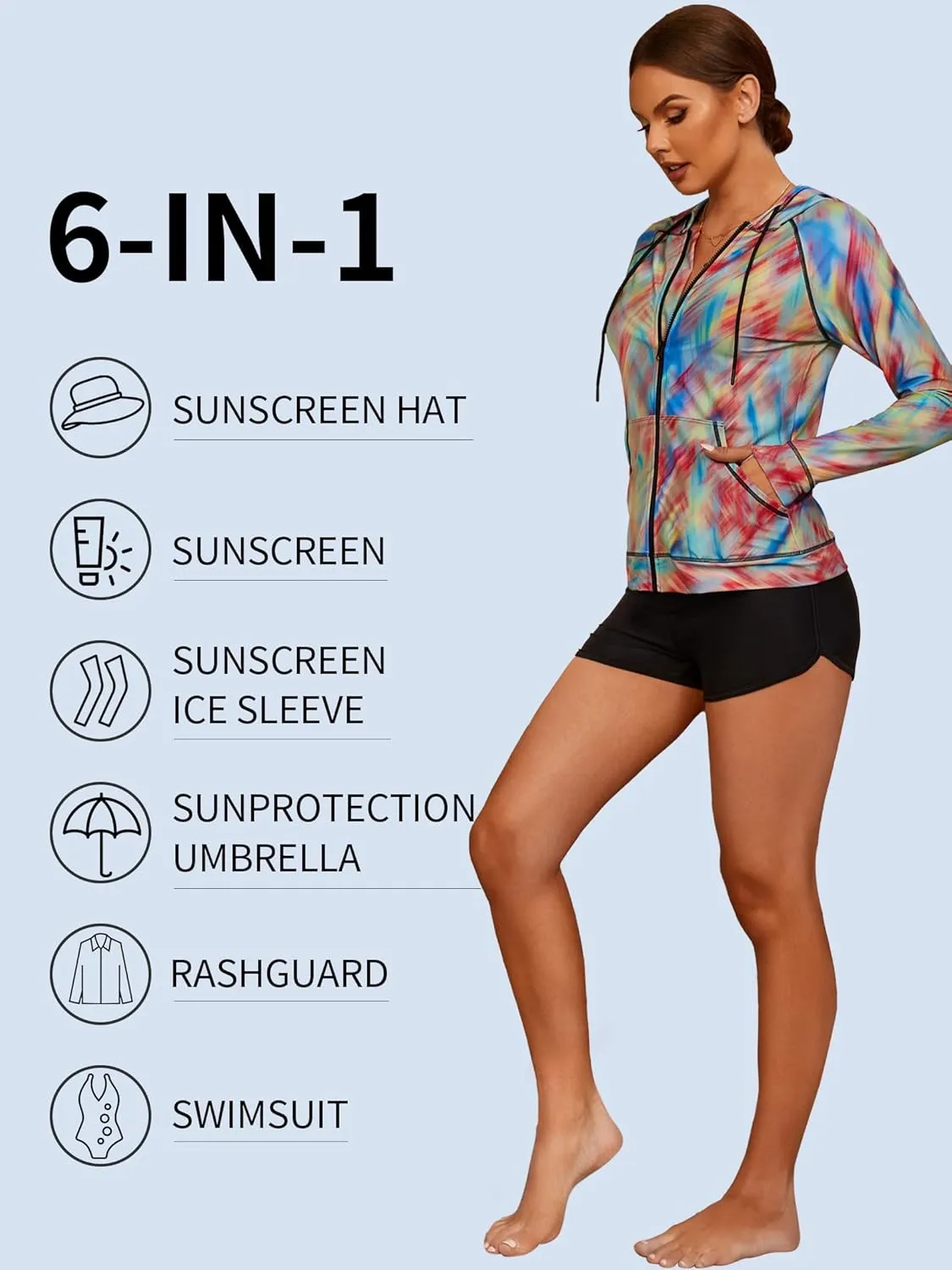 ATTRACO Long Sleeve Rash Guard Shirts for Women Full Zip Jackets Sun Protection Surfing Swimsuit