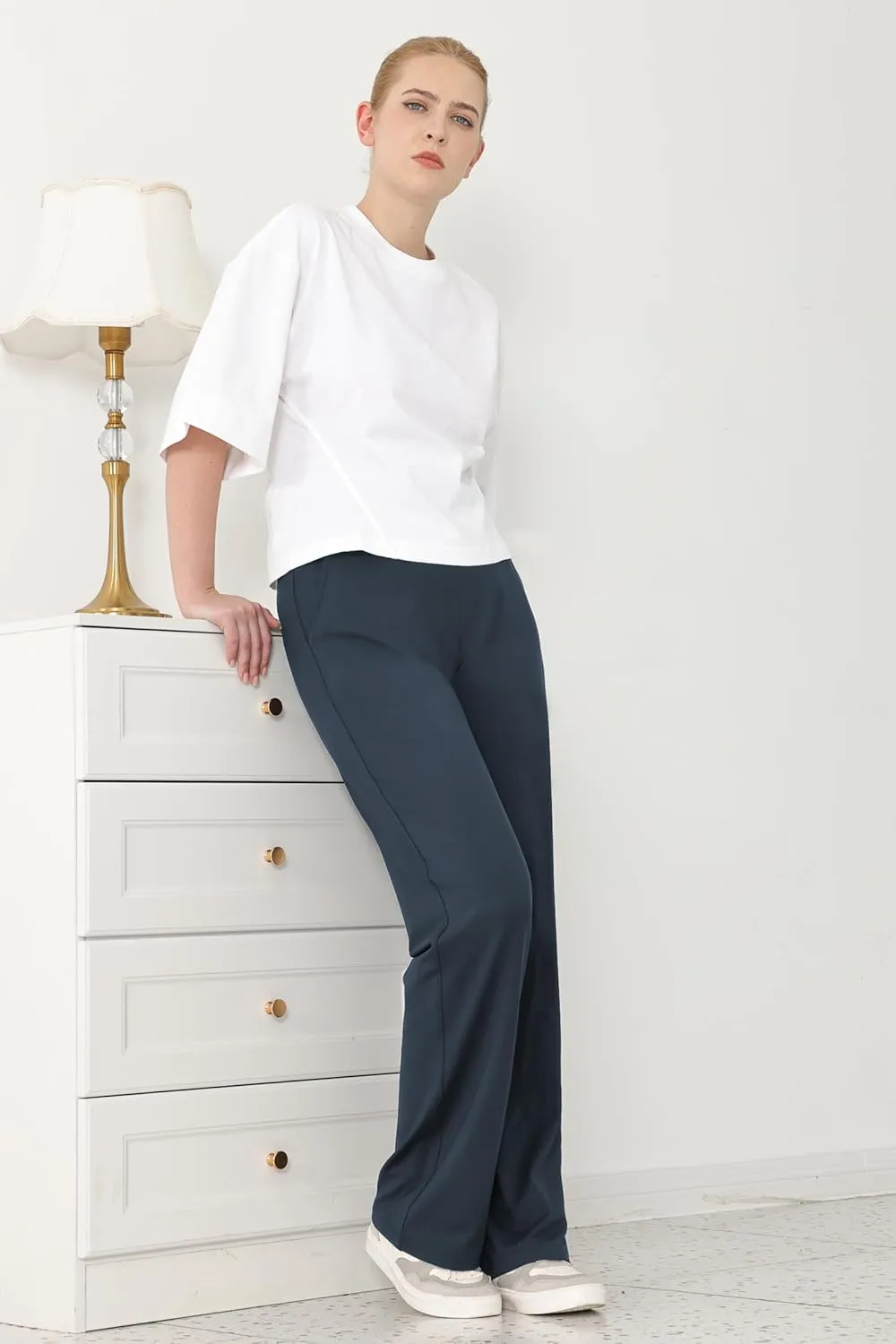 Bamans Dress Pants Women Bootcut Flare Leggings High Waisted Work Business Office Trousers Yoga Slacks with Pockets