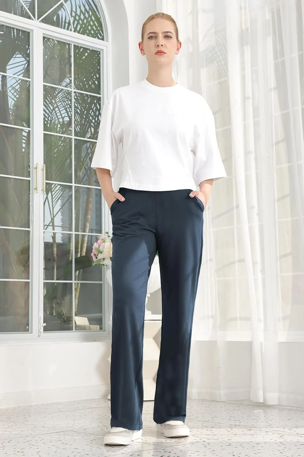 Bamans Dress Pants Women Bootcut Flare Leggings High Waisted Work Business Office Trousers Yoga Slacks with Pockets