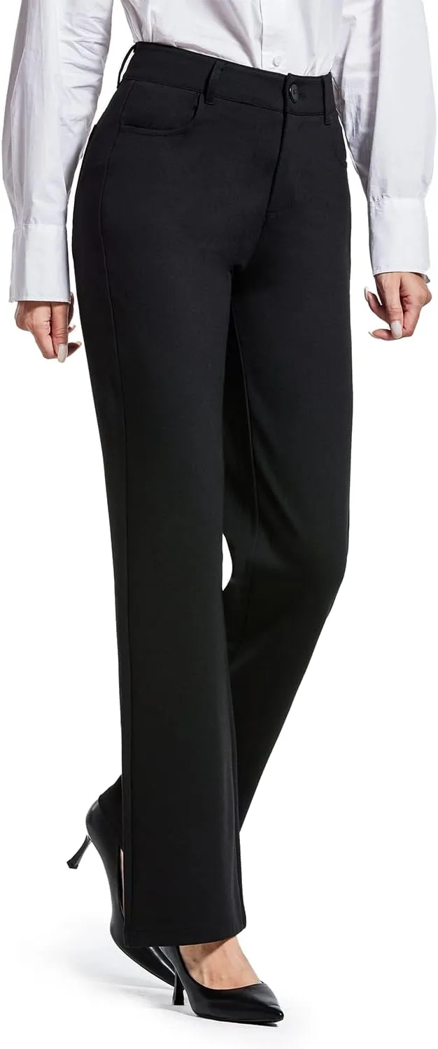 Bamans Dress Pants Women Work Wide Leg Pants Business High Waisted Black Trousers Casual Office Ladies Slacks