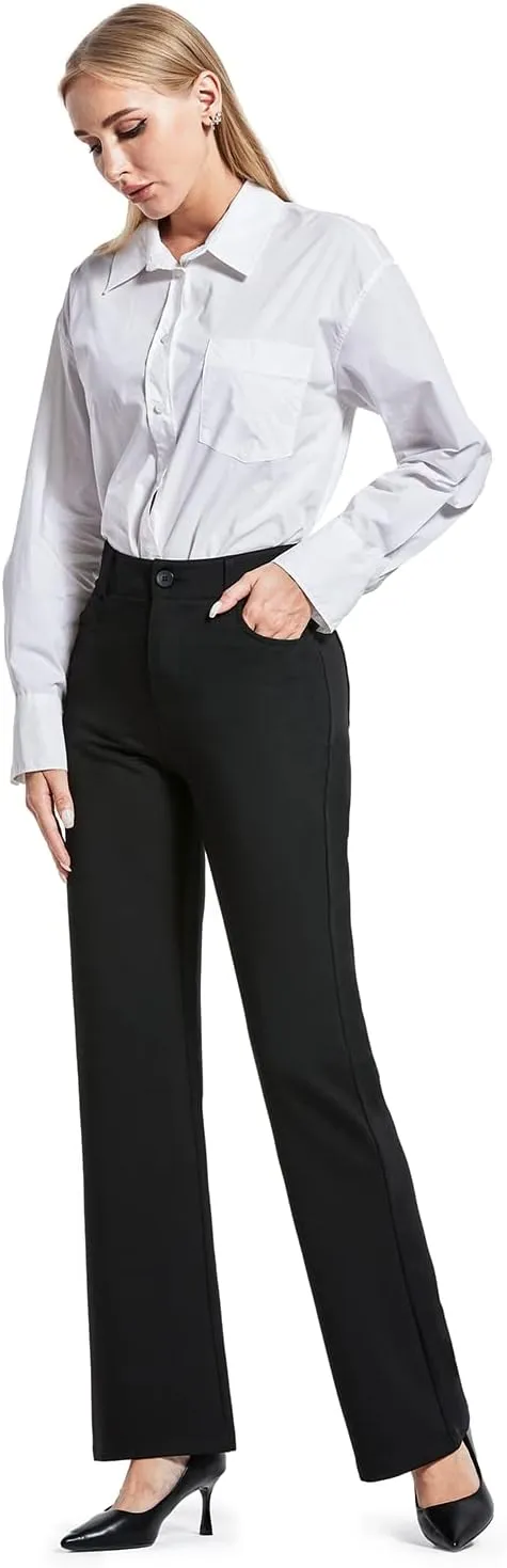 Bamans Dress Pants Women Work Wide Leg Pants Business High Waisted Black Trousers Casual Office Ladies Slacks