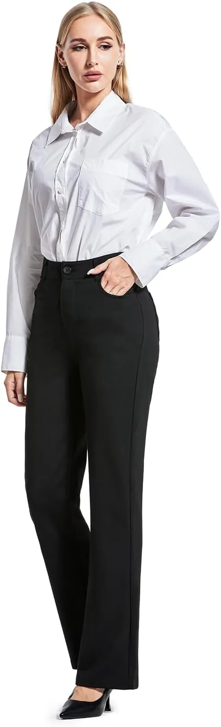 Bamans Dress Pants Women Work Wide Leg Pants Business High Waisted Black Trousers Casual Office Ladies Slacks