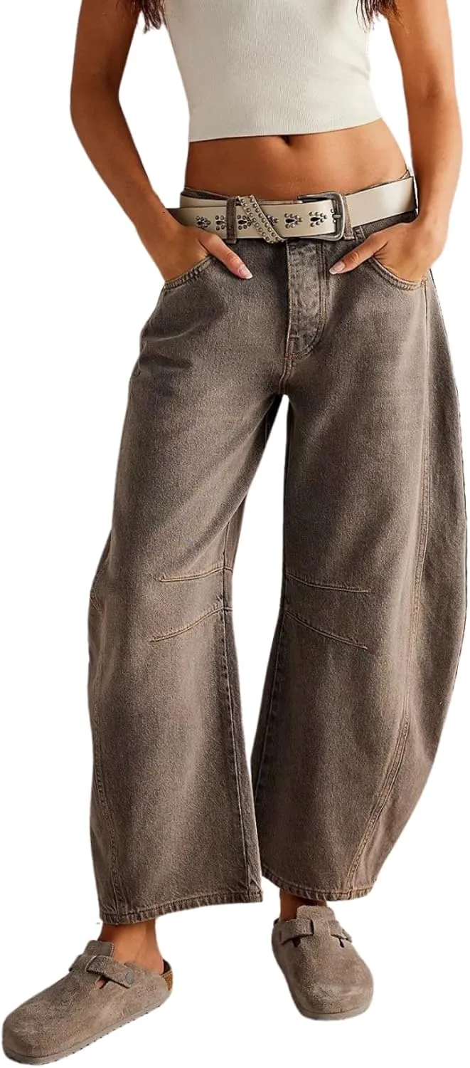 Barrel Jeans Women Baggy Boyfriend Jeans for Women y2k Cargo Wide Leg High Waist Midrise Button Fly 2024 Fall