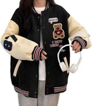 Baseball Jacket Women Fashion Sweatshirt Hip Hop Vintage Oversized Hoodie Cute Varsity Bomber Jackets Autumn Coat