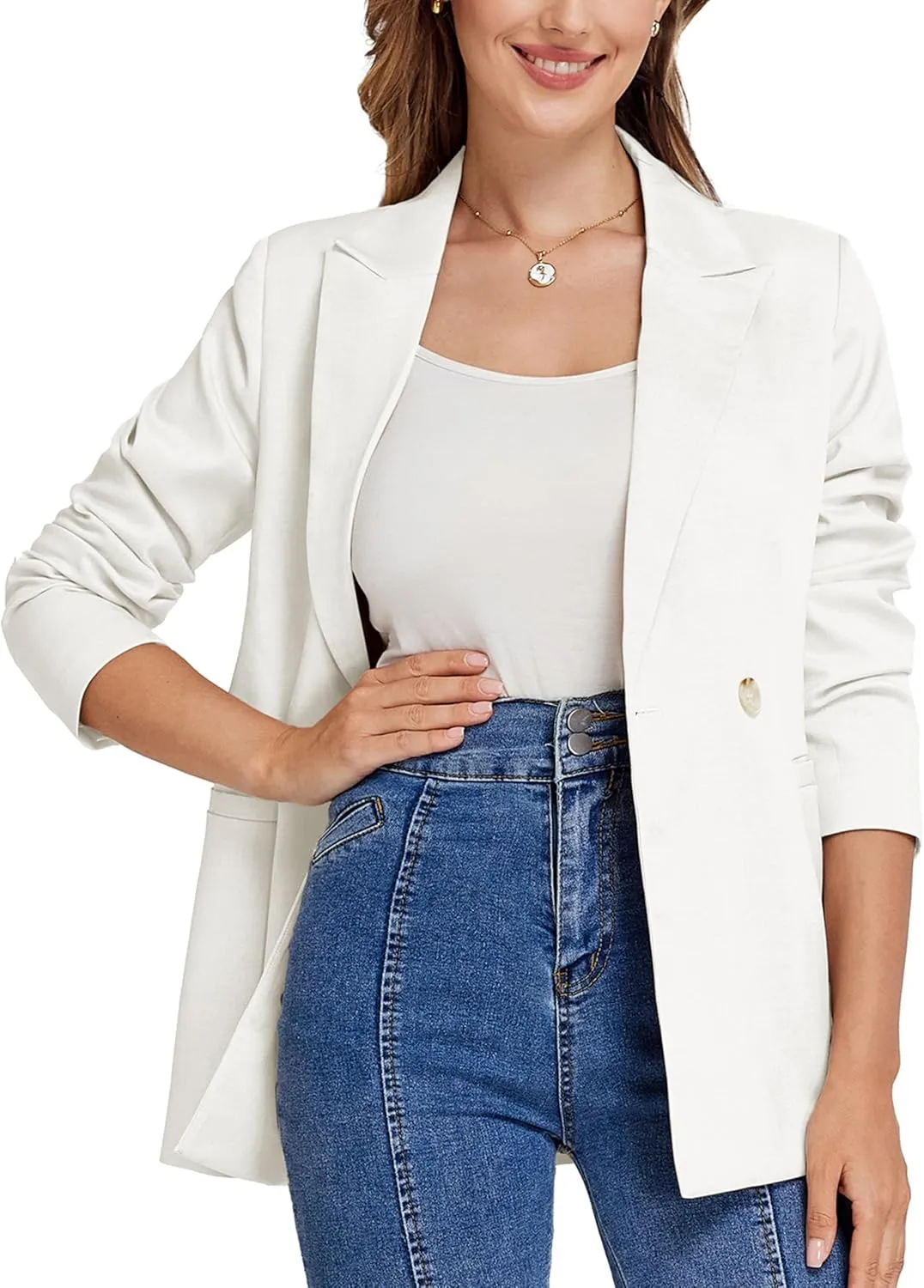 Belle Poque Women Business Casual Blazer Long Sleeve Lapel Button Work Blazer with Pockets