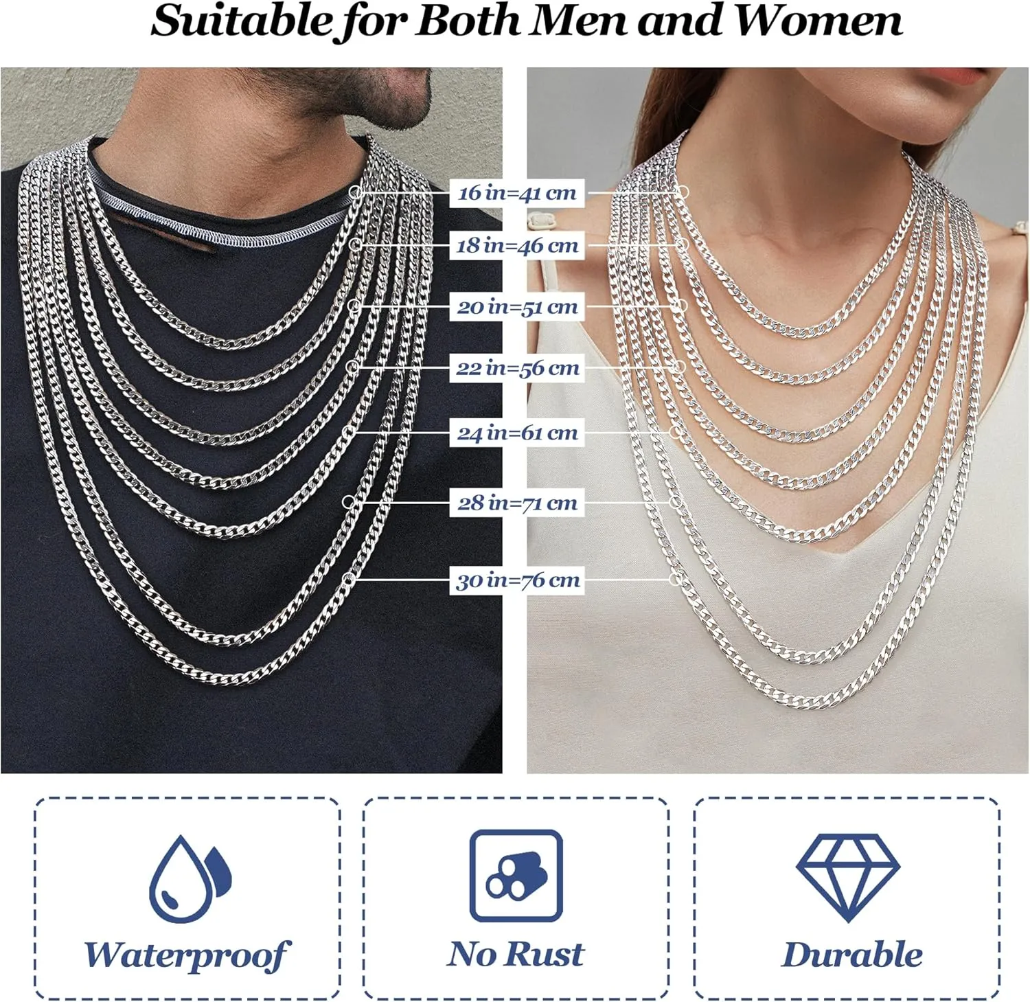 Besteel 925 Sterling Silver Cross Necklace for Men Women 5mm Big Beveled Edge Men's Stainless Steel Diamond Cut Curb Cuban Link Chain Crucifix Cross Pendant Jewelry 16-30 Inches