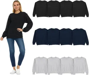 BILLIONHATS 12 Pack Womens Oversized Crew Neck Sweatshirt, Fleece Lined, Bulk Wholesale Sweatshirts for Charities & Events