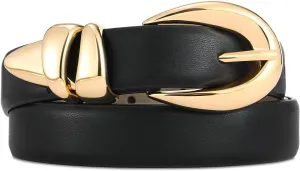 Black Leather Belt for Women Stylish Design with Gold Buckle Ladies Black Belt Perfect for Jeans Dresses
