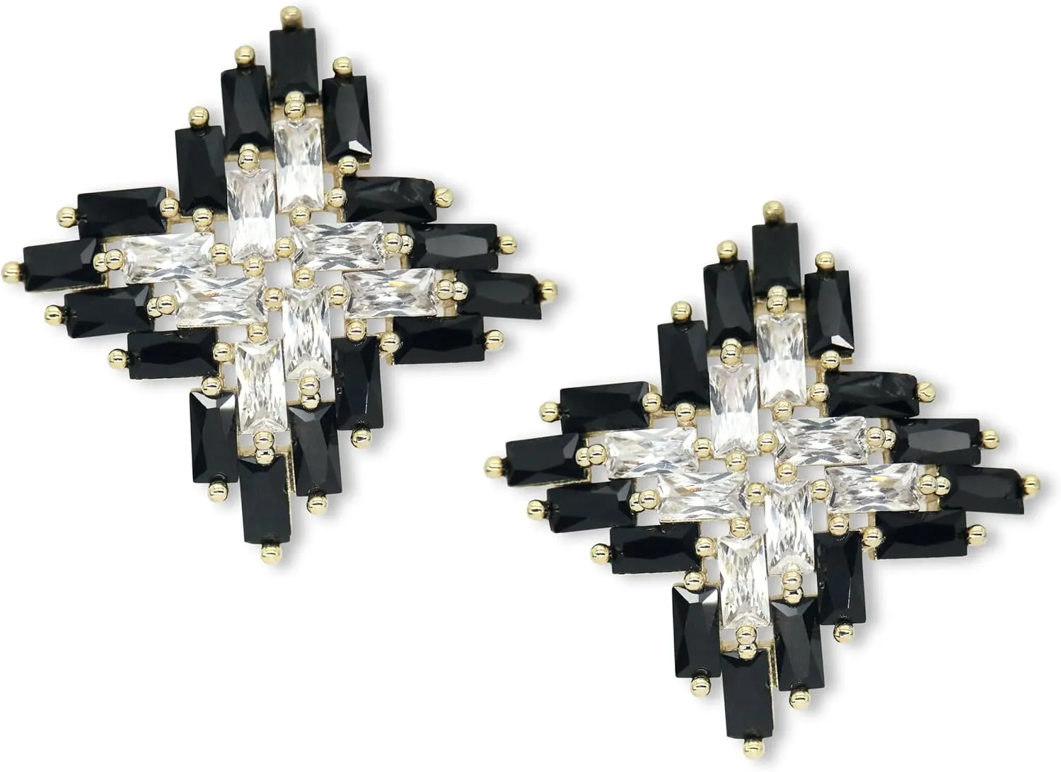 Black White Earrings for Women Sparkly Geometric Dangle Drop Statement Jewelry