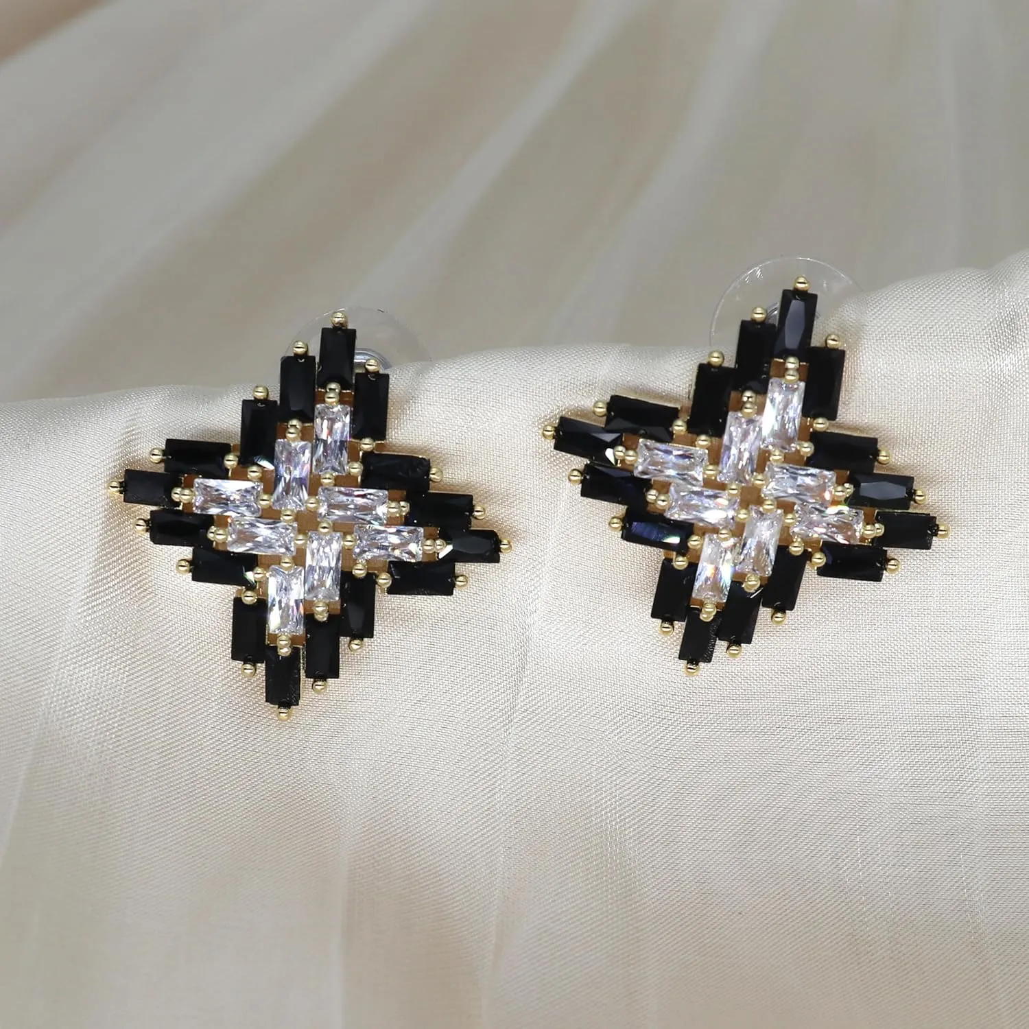 Black White Earrings for Women Sparkly Geometric Dangle Drop Statement Jewelry
