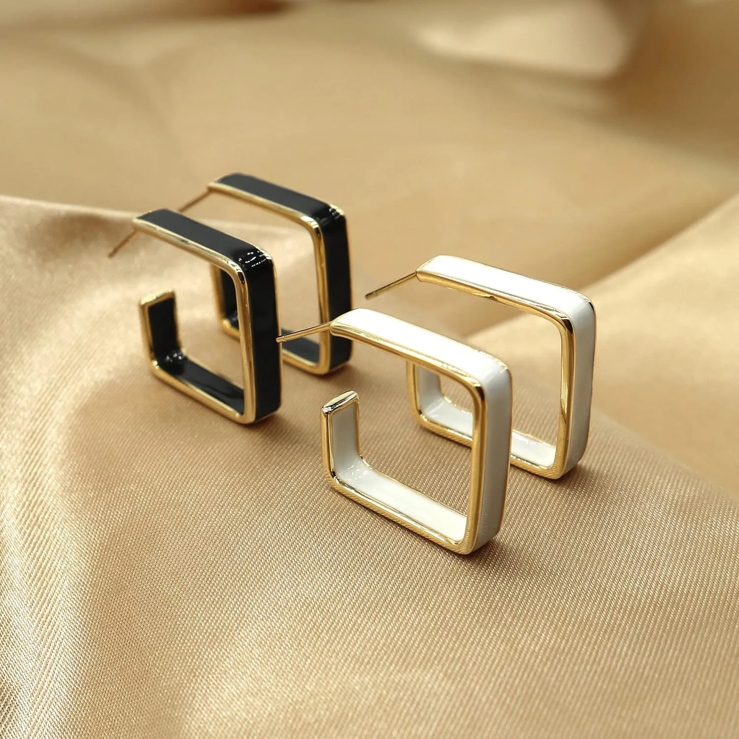 Black White Earrings for Women Sparkly Geometric Dangle Drop Statement Jewelry
