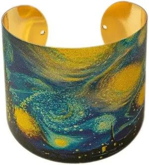 Blazing Autumn Vincent van Gogh Starry Night Print Vintage Boho Style Wide Open Cuff Bracelet