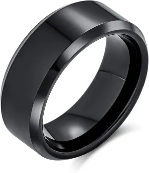 Bling Jewelry Customizable Custom Black Or Silver Titanium Wedding Ring Gold Tone For Men Comfort Fit 8Mm
