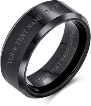 Bling Jewelry Personalize Plain Simple Wide Beveled Titanium Gunmetal Black Silver Tone Unisex Couples Wedding Band Ring For Men Women Comfort Fit 8MM Size 6-14