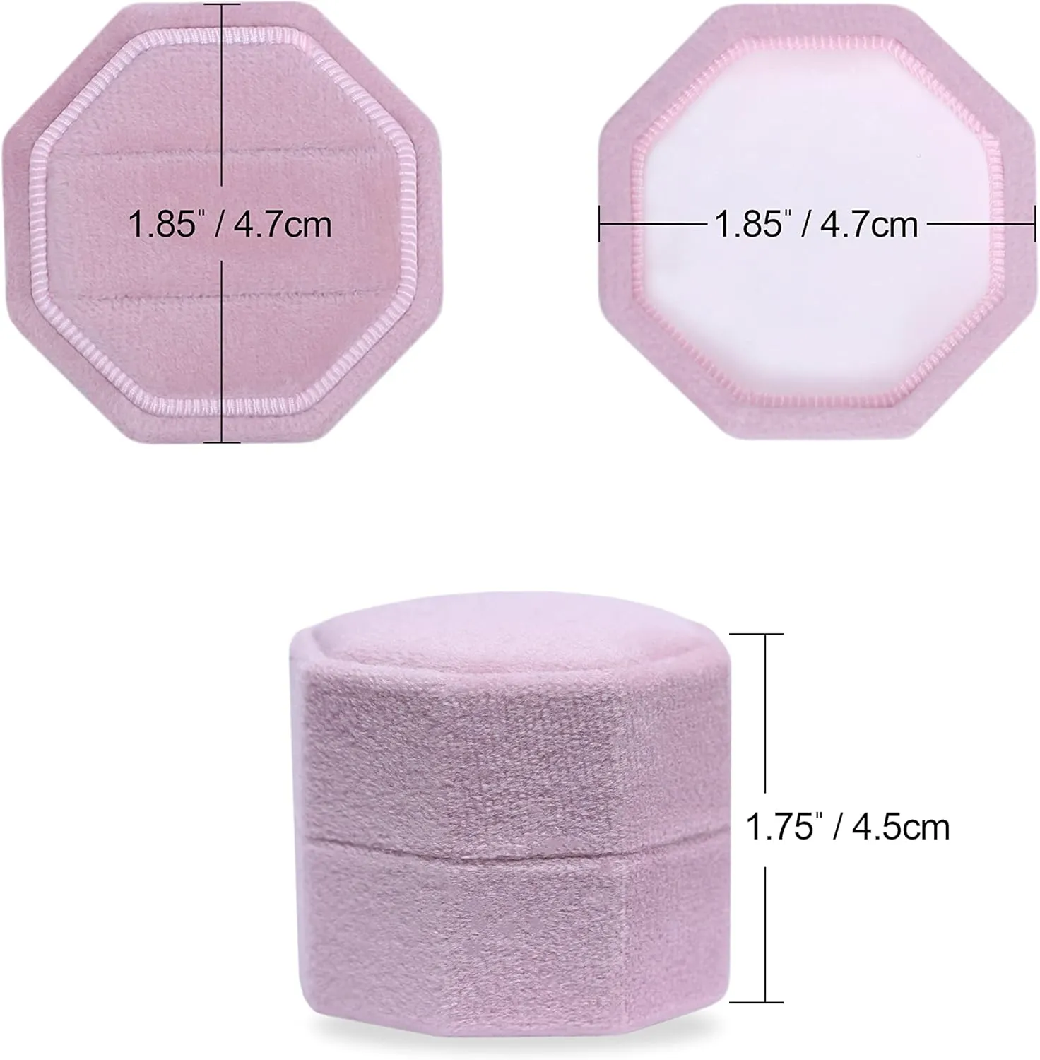 BLUTETE Velvet 2 Slots Jewelry Ring Box Engagement Wedding Box Keepsake Box Bridal Photo Ring Double Slots Octagon (Pink)