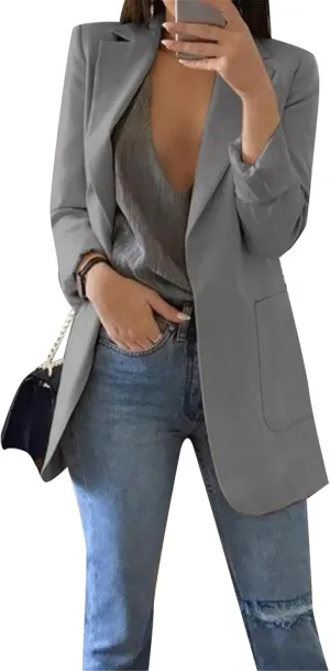 BOFETA Women's Solid Color Blazer Cardigan Casual Long Sleeve Plus Size Blazer with Pockets