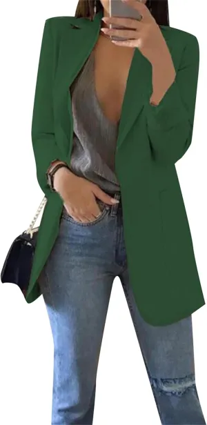 BOFETA Women's Solid Color Blazer Cardigan Casual Long Sleeve Plus Size Blazer with Pockets