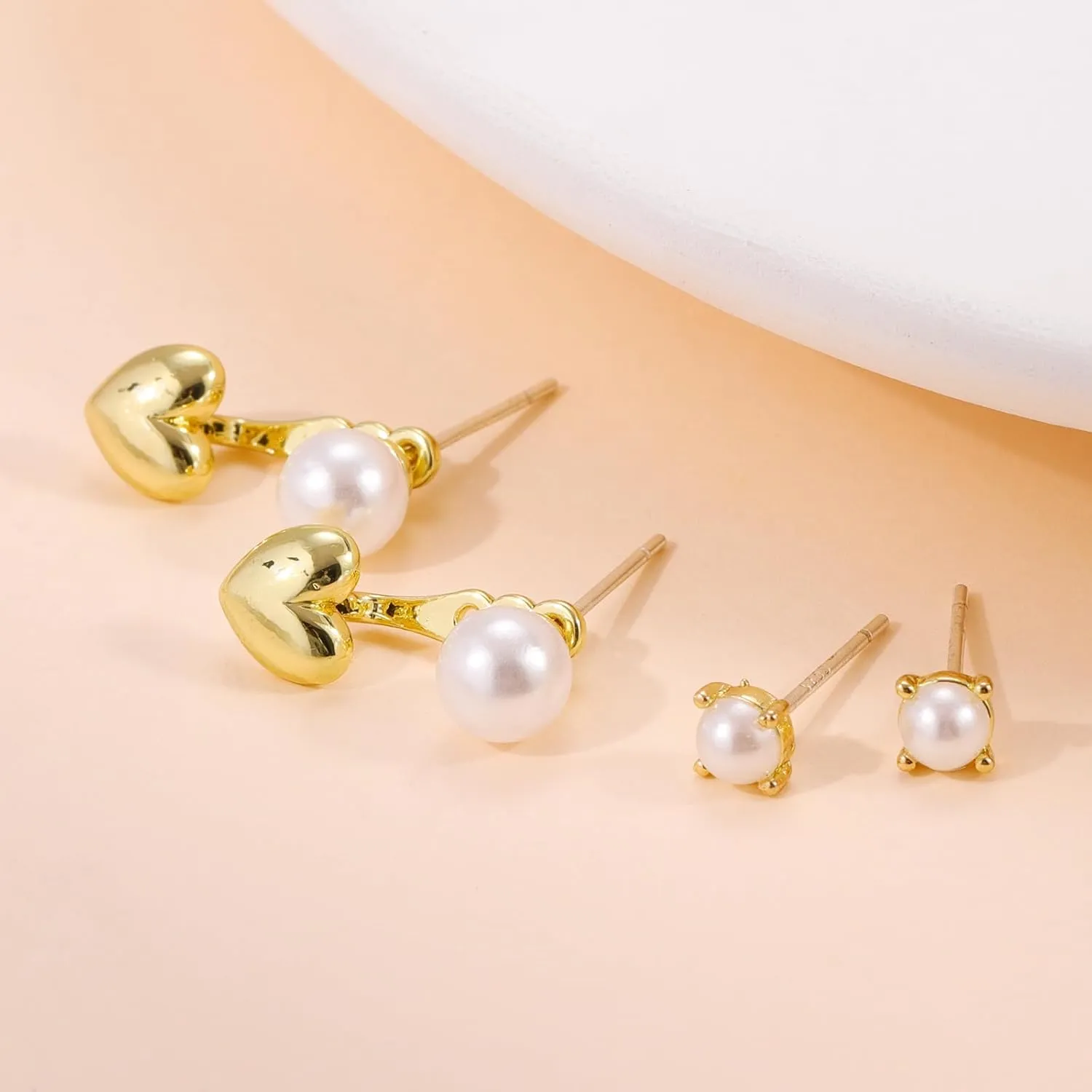 Bow Stud Pearl Earrings for Women: 14K Gold Pearl Stud Earrings Set - Dainty Cute Bow Earrings for Women Trendy Dangling - Unique Cubic Zirconia Flower Heart Teardrop Earring Gold Pearl Jewelry Gifts