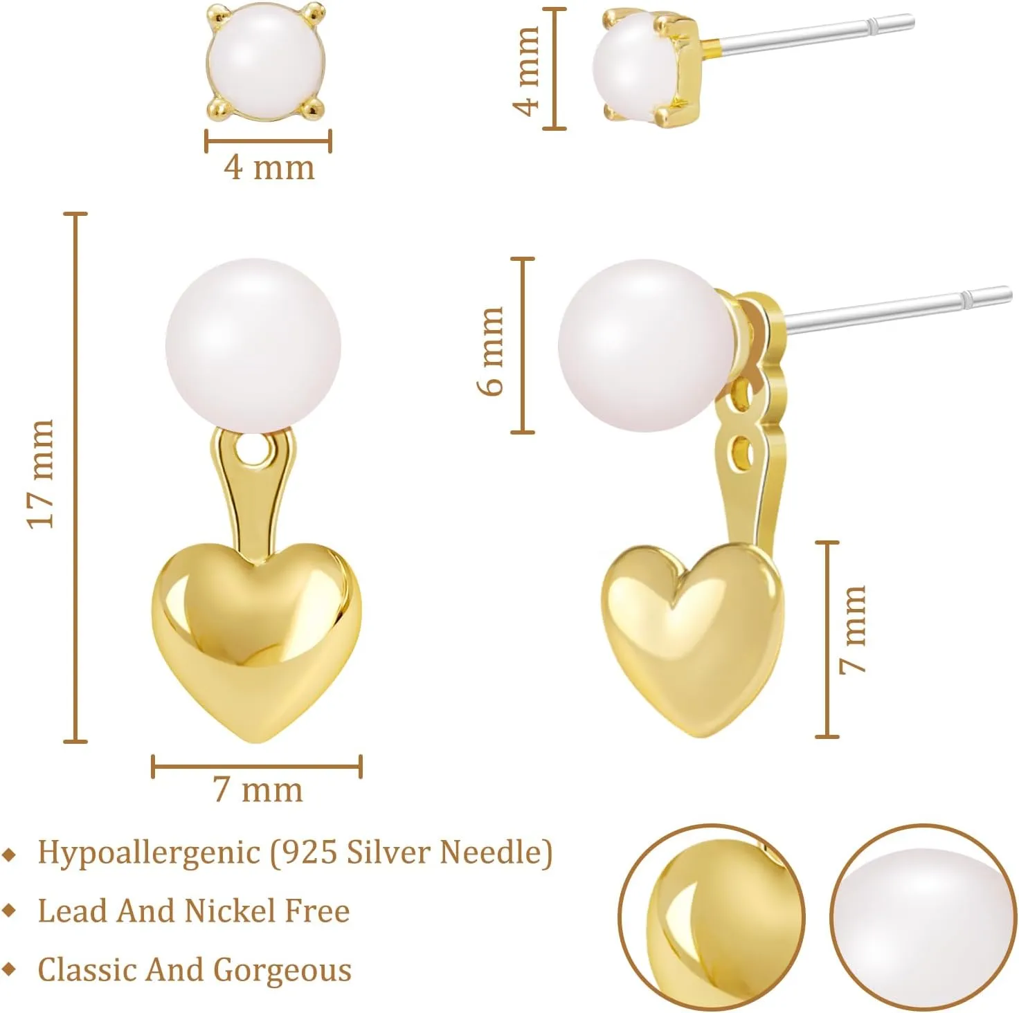 Bow Stud Pearl Earrings for Women: 14K Gold Pearl Stud Earrings Set - Dainty Cute Bow Earrings for Women Trendy Dangling - Unique Cubic Zirconia Flower Heart Teardrop Earring Gold Pearl Jewelry Gifts