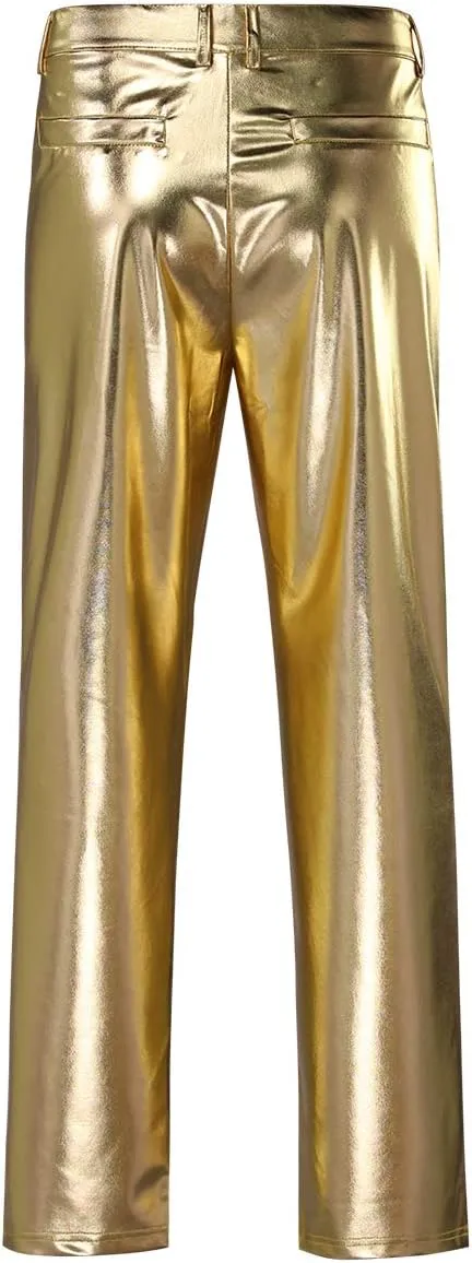 Boyland Mens Casual Night Club Metallic Moto Jeans Style Flat Front Suit Pants Straight Leg Trousers Disco