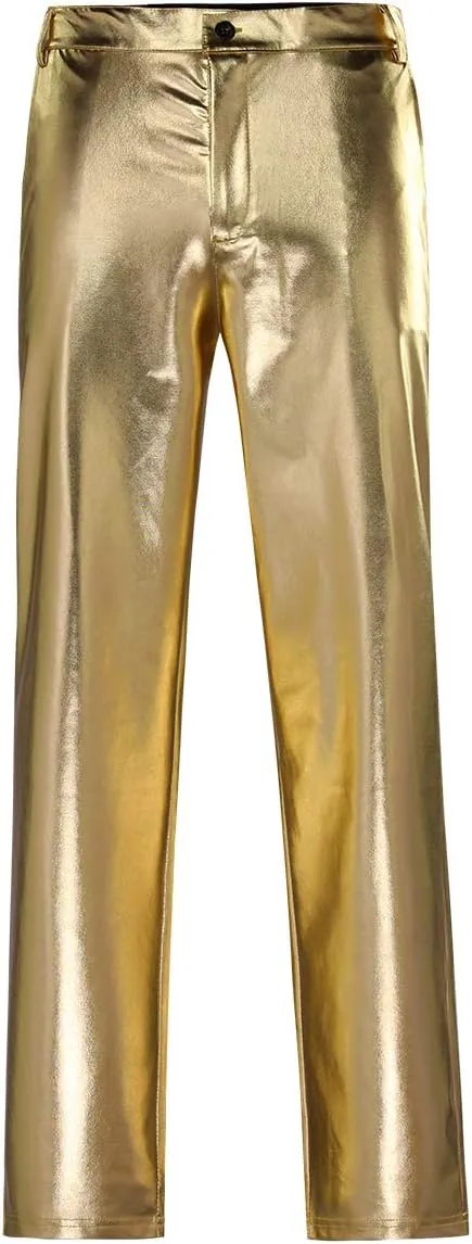 Boyland Mens Casual Night Club Metallic Moto Jeans Style Flat Front Suit Pants Straight Leg Trousers Disco