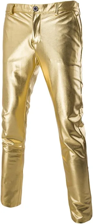 Boyland Mens Casual Night Club Metallic Moto Jeans Style Flat Front Suit Pants Straight Leg Trousers Disco