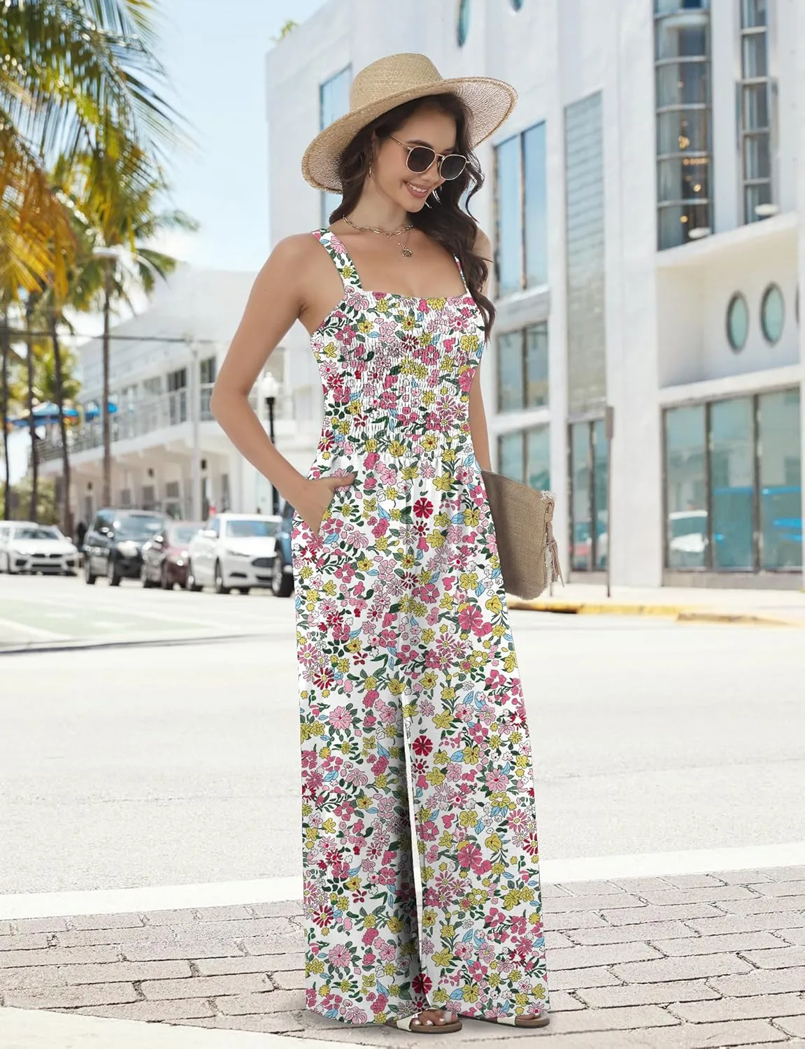 Buauty Women's Overalls Jumpsuits for Women 2025 Sleeveless One Piece Rompers Casual Loose High Waist Wide Leg with Pockets