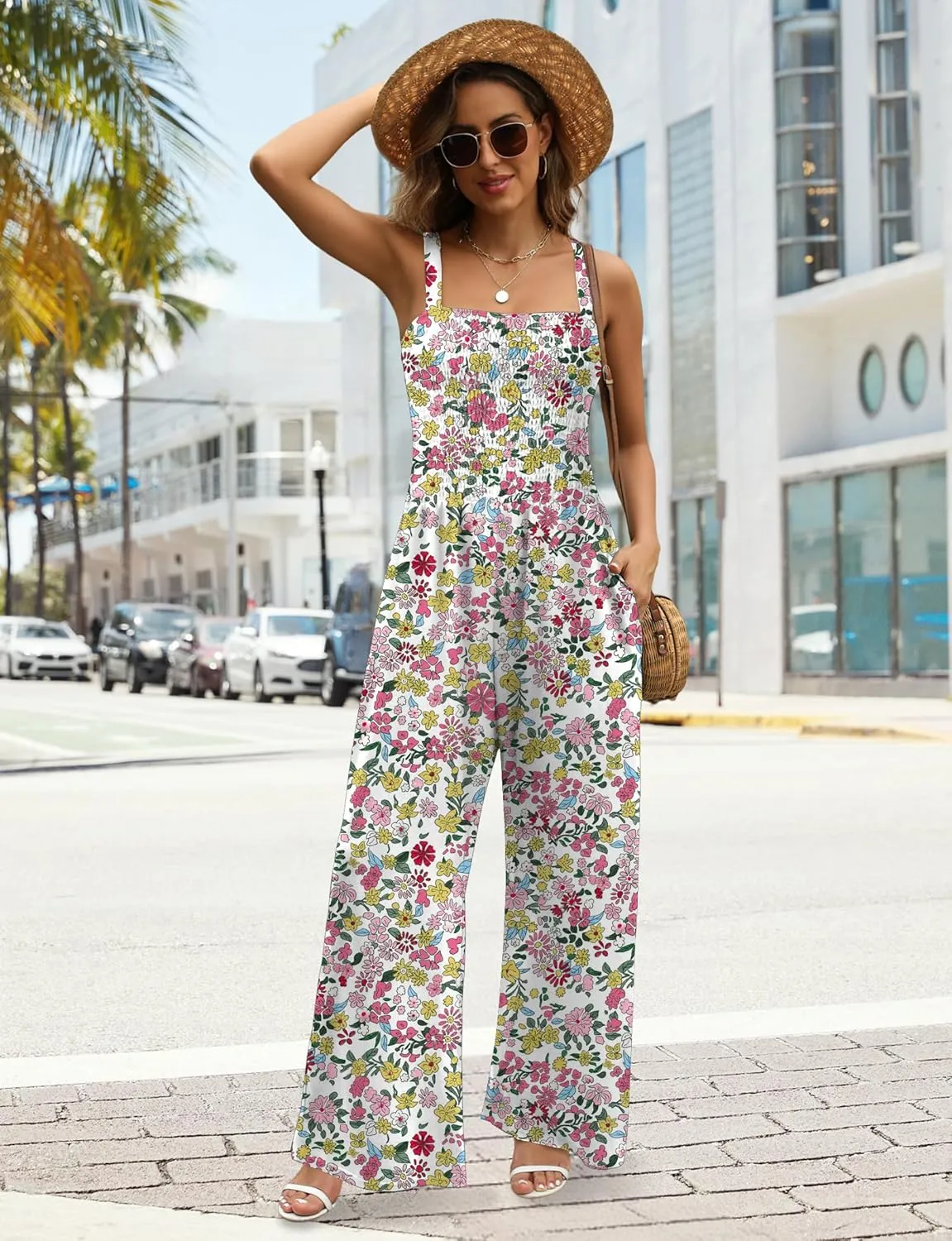 Buauty Women's Overalls Jumpsuits for Women 2025 Sleeveless One Piece Rompers Casual Loose High Waist Wide Leg with Pockets