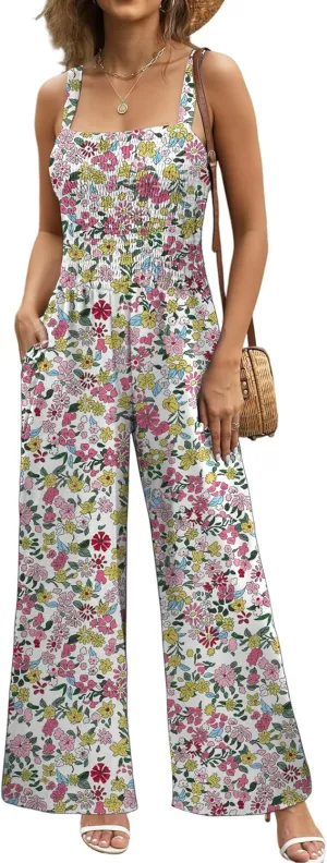 Buauty Women's Overalls Jumpsuits for Women 2025 Sleeveless One Piece Rompers Casual Loose High Waist Wide Leg with Pockets