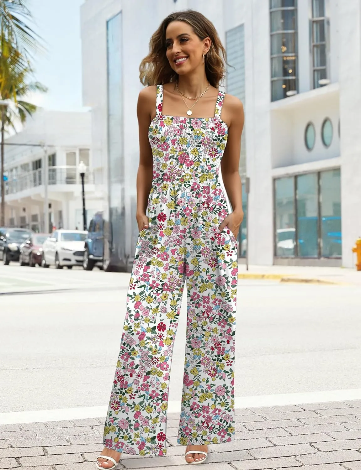 Buauty Women's Overalls Jumpsuits for Women 2025 Sleeveless One Piece Rompers Casual Loose High Waist Wide Leg with Pockets