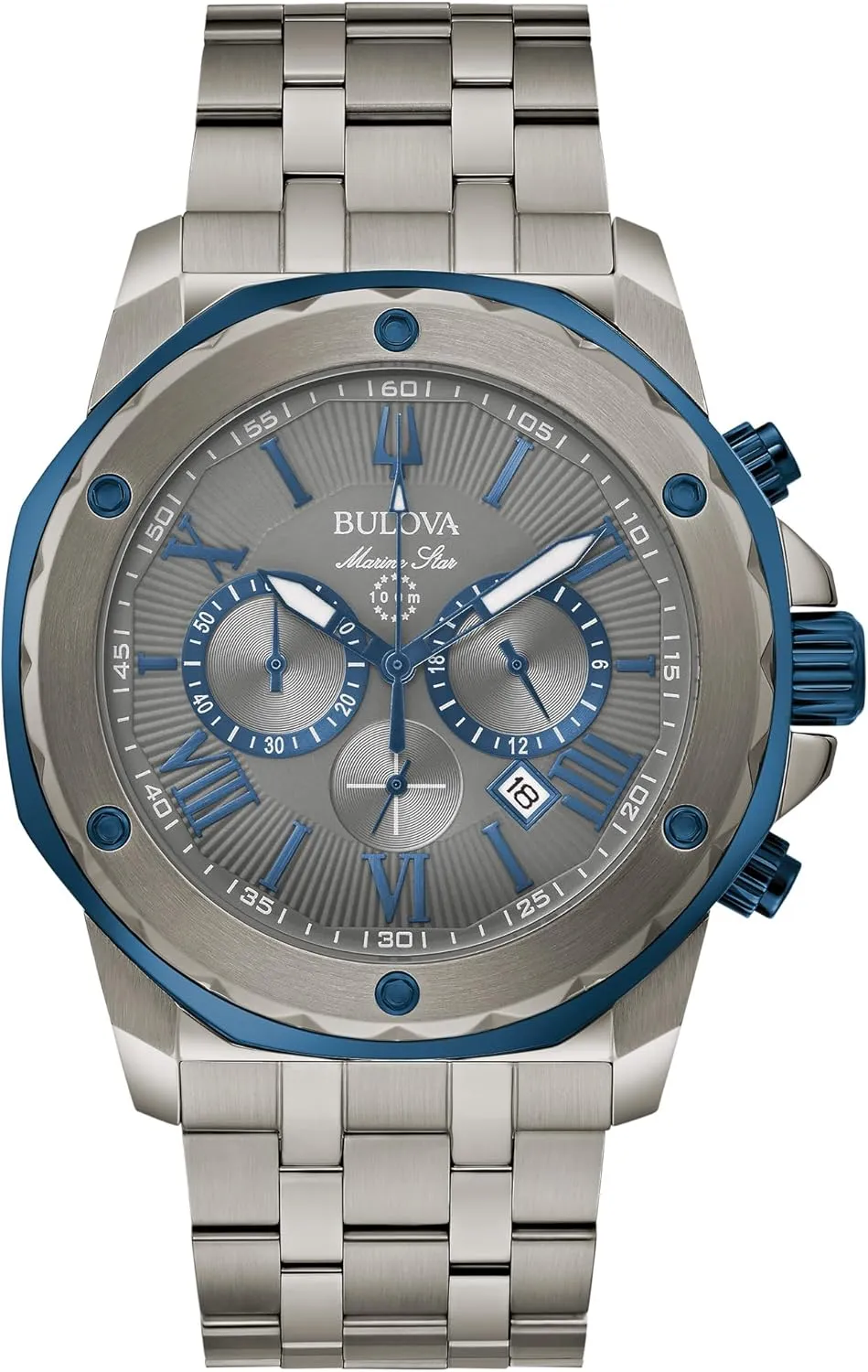 Bulova Men's Marine Star 'Series A' Gray IP Stainless Steel with Blue Accents Chronograph Quartz Watch, 4mm Style: 98B411