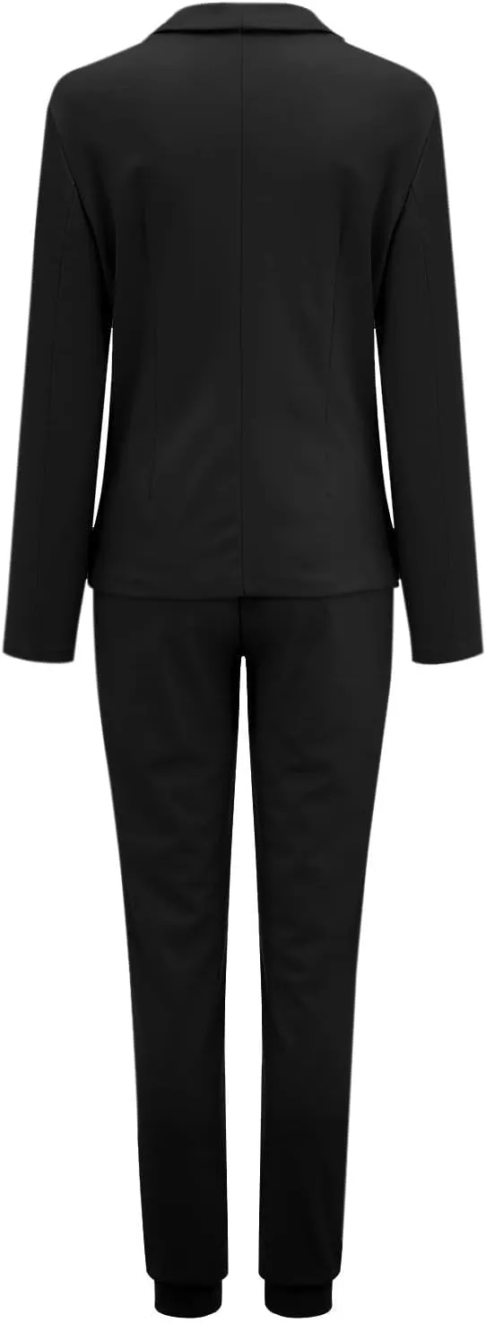 Business Casual Clothes Sets for Women Dressy Office Blazer Loose Straight Leg Pants Work 2 Piece Outfits Matching Set