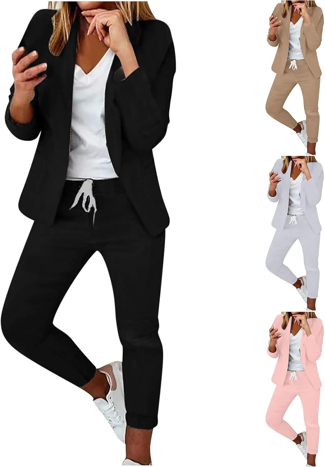 Business Casual Clothes Sets for Women Dressy Office Blazer Loose Straight Leg Pants Work 2 Piece Outfits Matching Set