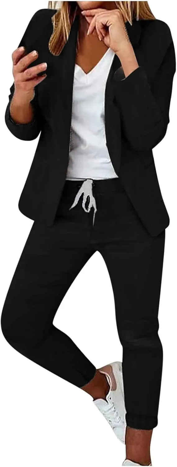 Business Casual Clothes Sets for Women Dressy Office Blazer Loose Straight Leg Pants Work 2 Piece Outfits Matching Set
