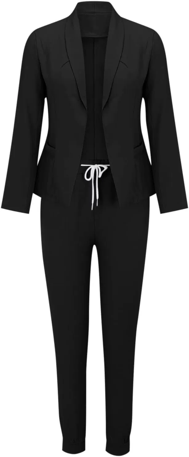 Business Casual Clothes Sets for Women Dressy Office Blazer Loose Straight Leg Pants Work 2 Piece Outfits Matching Set