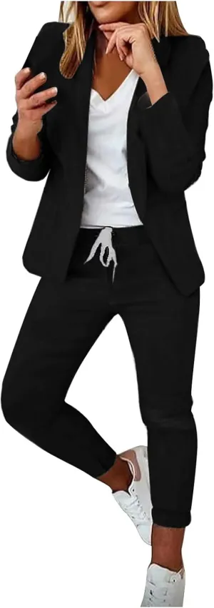 Business Casual Clothes Sets for Women Dressy Office Blazer Loose Straight Leg Pants Work 2 Piece Outfits Matching Set