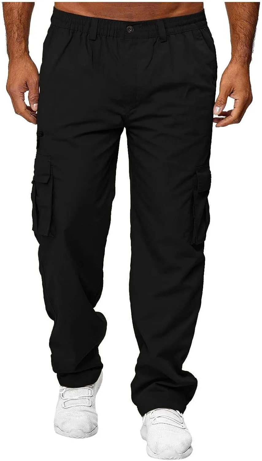 Cargo Work Pants for Men Pockets Casual Pants Big and Tall Stretch Loose Fit Sweatpants Plus Size Trousers Stylish