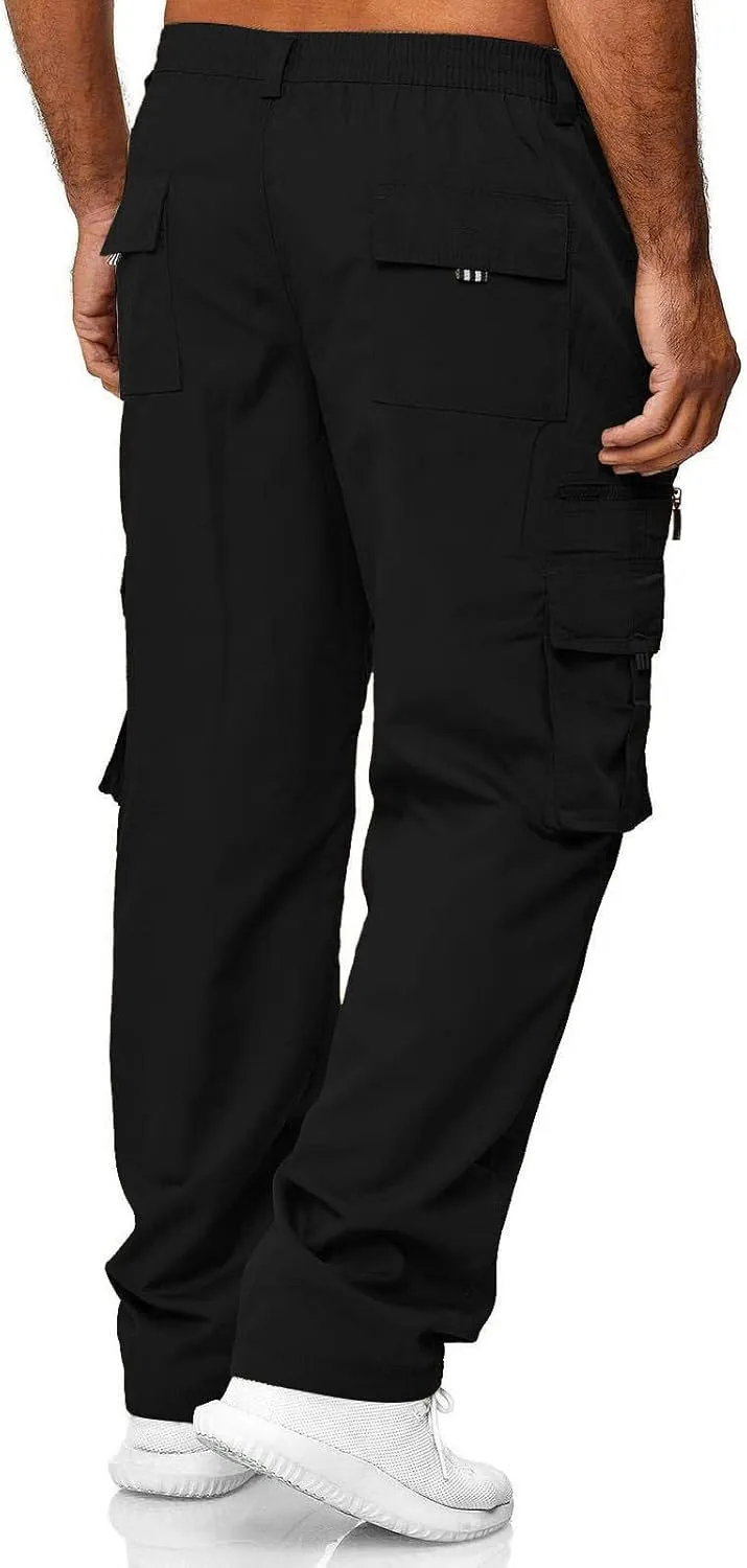Cargo Work Pants for Men Pockets Casual Pants Big and Tall Stretch Loose Fit Sweatpants Plus Size Trousers Stylish