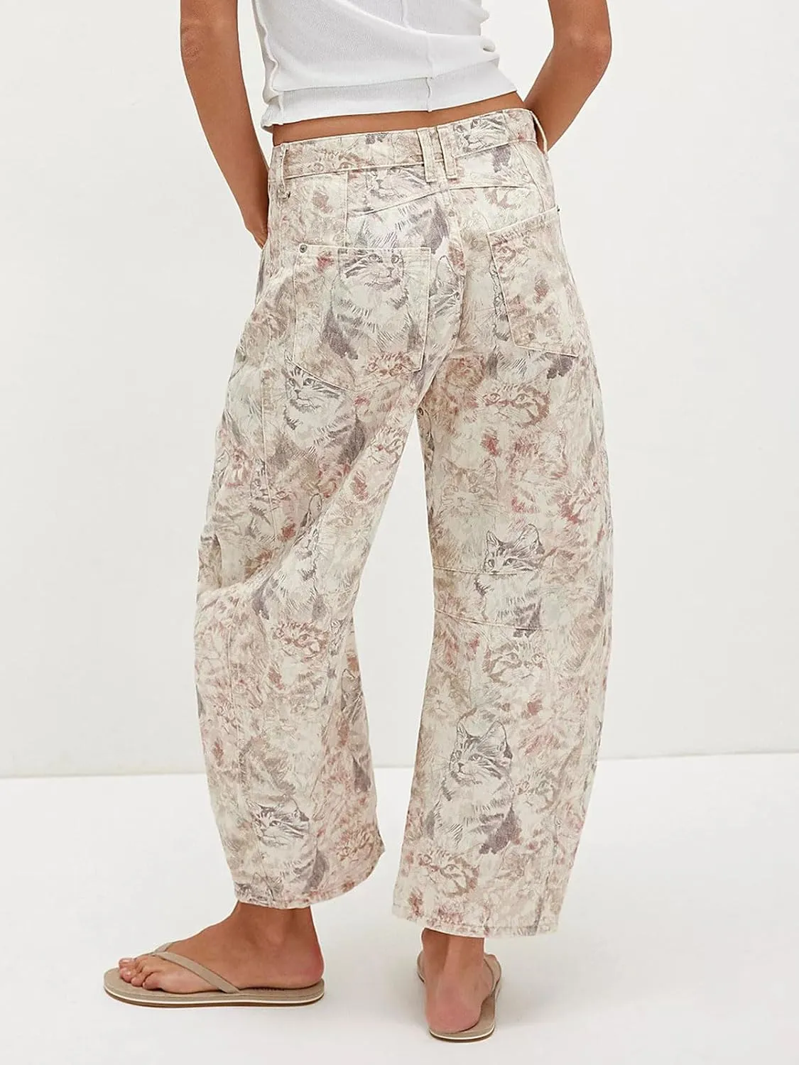 CHARTOU Womens Wide Leg Cropped Jeans Pants Baggy High Rise Denim Pants Y2k Graffiti Barrel Jeans