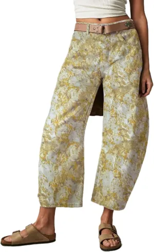 CHARTOU Womens Wide Leg Cropped Jeans Pants Baggy High Rise Denim Pants Y2k Graffiti Barrel Jeans