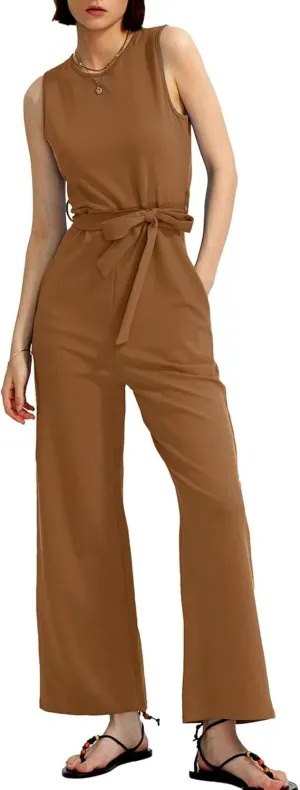 CHERFLY Jumpsuits for Women Dressy Summer Formal Outfits Belted Wide Leg Overalls 2025