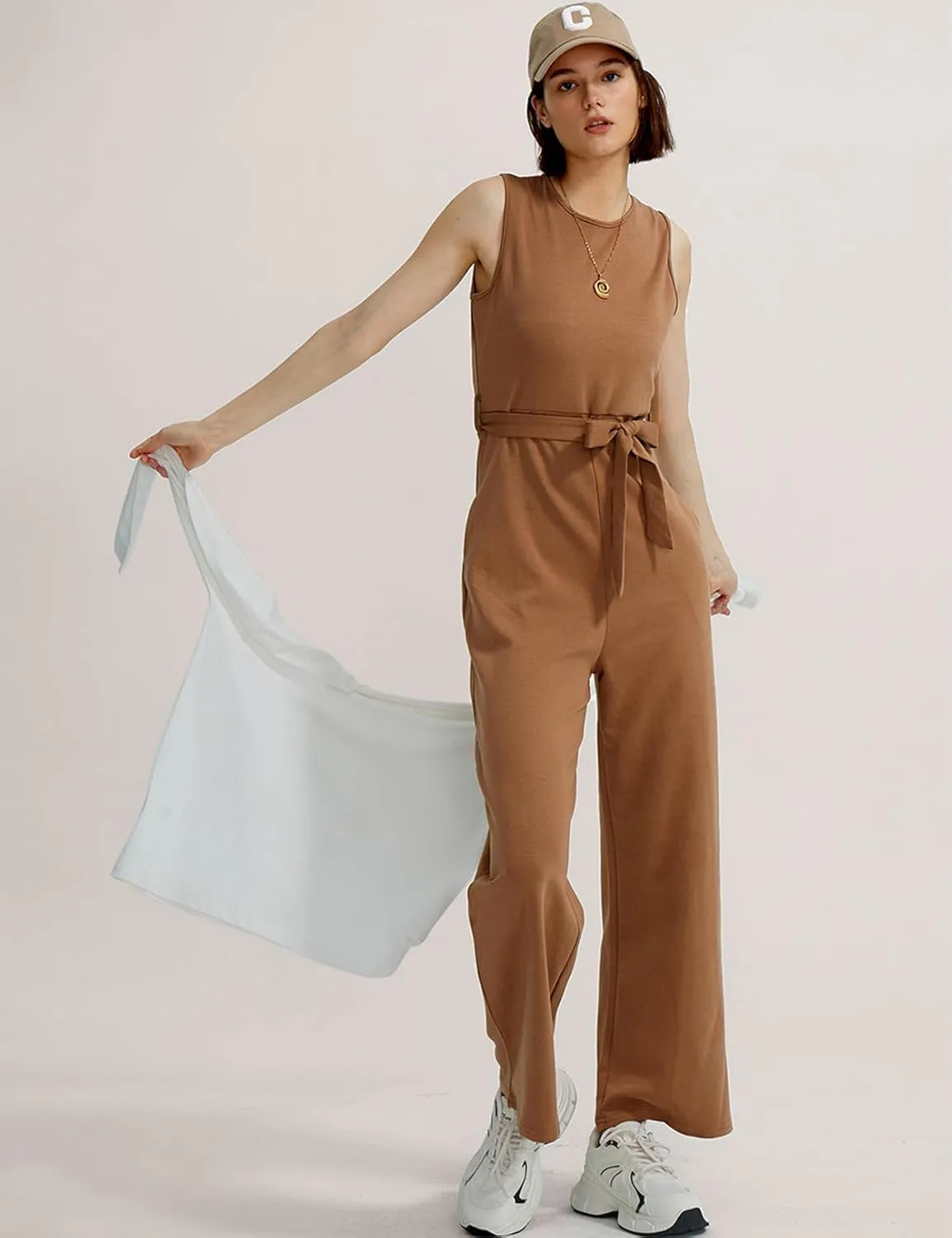 CHERFLY Jumpsuits for Women Dressy Summer Formal Outfits Belted Wide Leg Overalls 2025